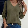 Autumn/Winter Women's V-neck Knitted Casual Short Length Solid Color Long Sleeve Top