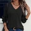 Autumn/Winter Women's V-neck Knitted Casual Short Length Solid Color Long Sleeve Top