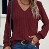 Autumn/Winter Women's V-neck Knitted Casual Short Length Solid Color Long Sleeve Top