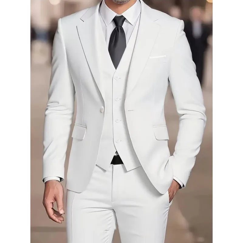 Men's 3-Piece Suit Set, Fashion Japanese & Korean Style Slim Fit Blazer with Vest & Pants, Casual Business Banquet Formal Wear