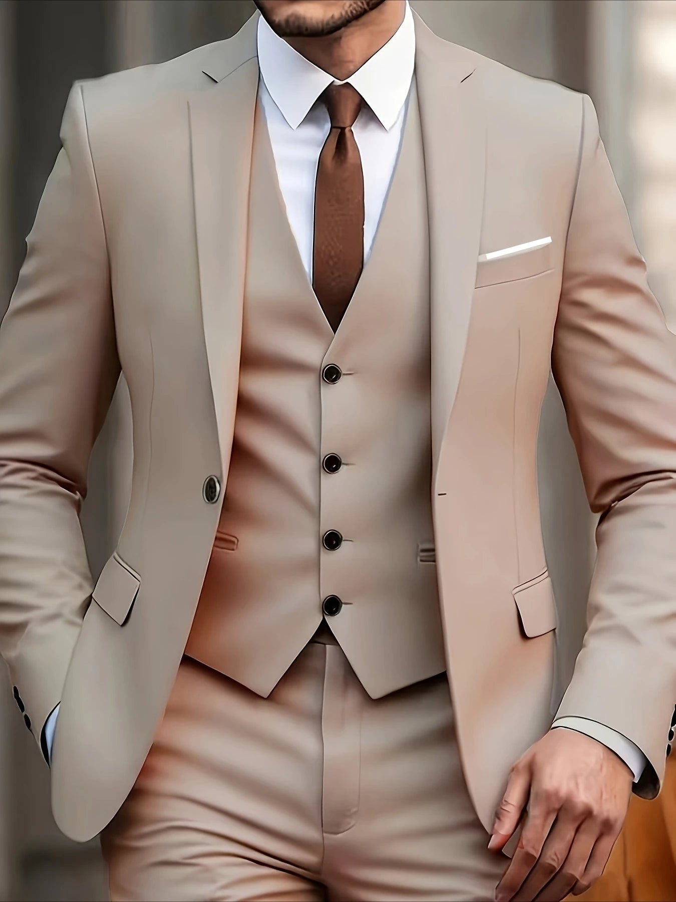 Men's 3-Piece Suit Set, Fashion Japanese & Korean Style Slim Fit Blazer with Vest & Pants, Casual Business Banquet Formal Wear