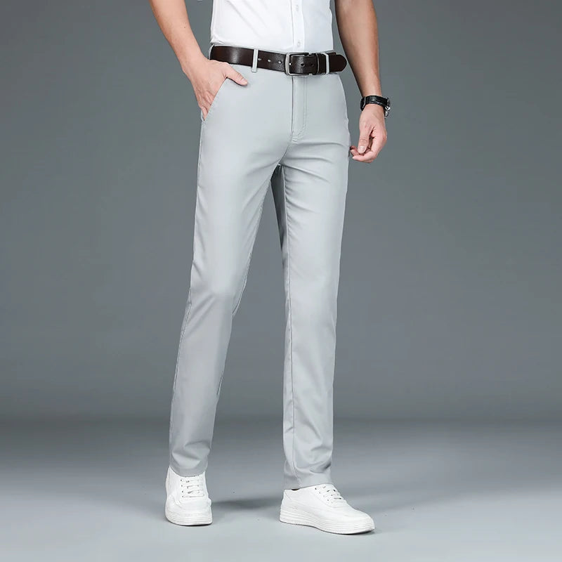 Men's Business Pants Classic Straight Elasticity Fashion Casual Pants Bamboo Fiber Thin Breathable Formal Office Trousers