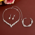 Elegant Clear Crystal Bridal Jewelry Set, Shiny Rhinestone V-Necklace & Bracelet Earring Set for Brides Evening Gift