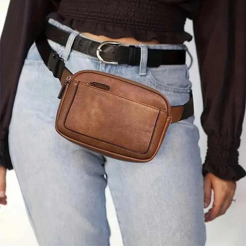 PU Leather Waist Bag for Women & Men, Adjustable Strap Crossbody Chest Bag, Fashion Fanny Pack, Lightweight Waterproof Belt B