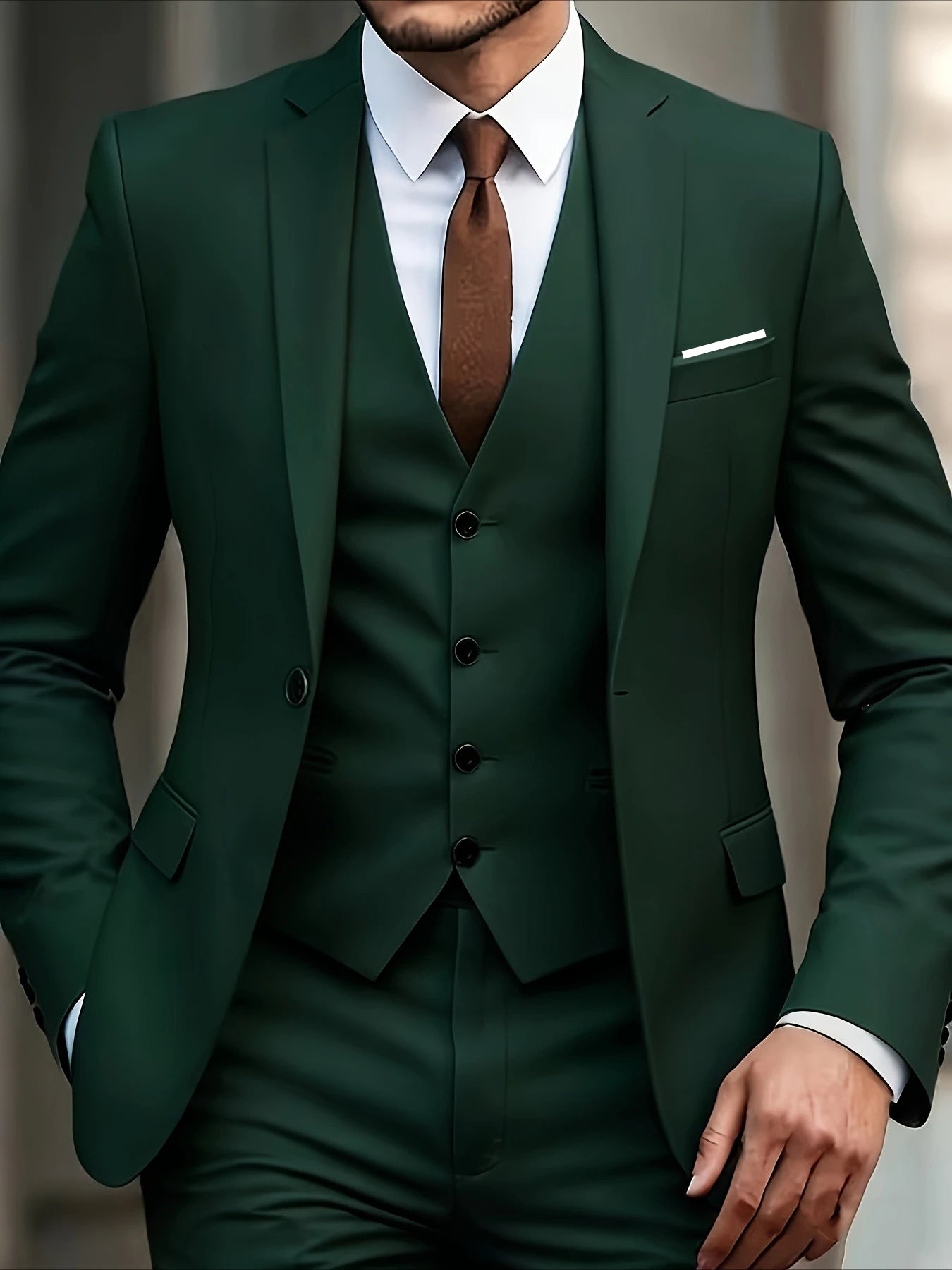 Men's 3-Piece Suit Set, Fashion Japanese & Korean Style Slim Fit Blazer with Vest & Pants, Casual Business Banquet Formal Wear