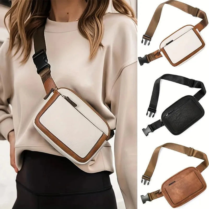 PU Leather Waist Bag for Women & Men, Adjustable Strap Crossbody Chest Bag, Fashion Fanny Pack, Lightweight Waterproof Belt B