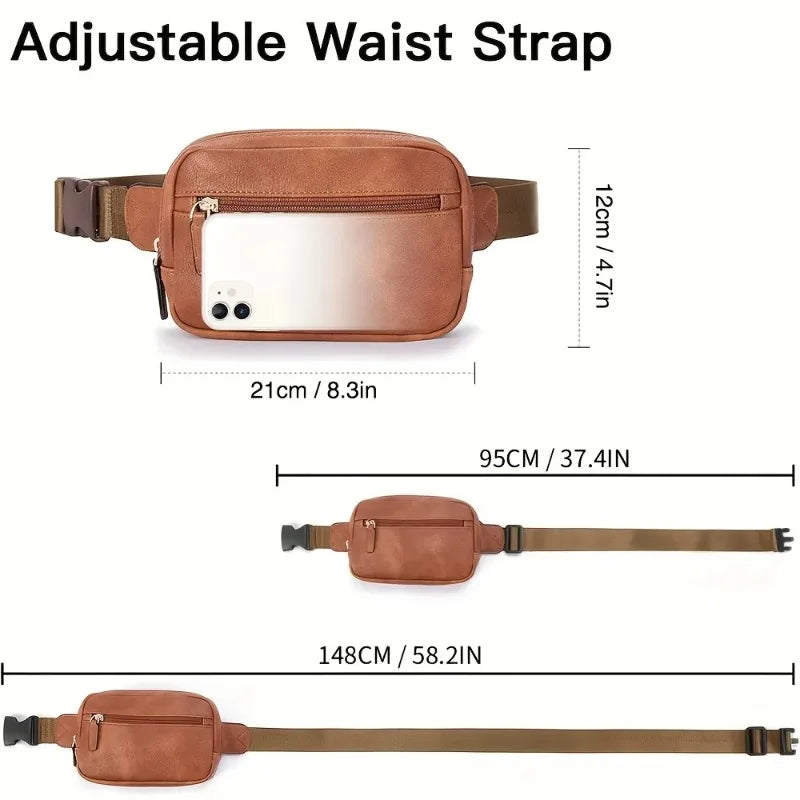 PU Leather Waist Bag for Women & Men, Adjustable Strap Crossbody Chest Bag, Fashion Fanny Pack, Lightweight Waterproof Belt B