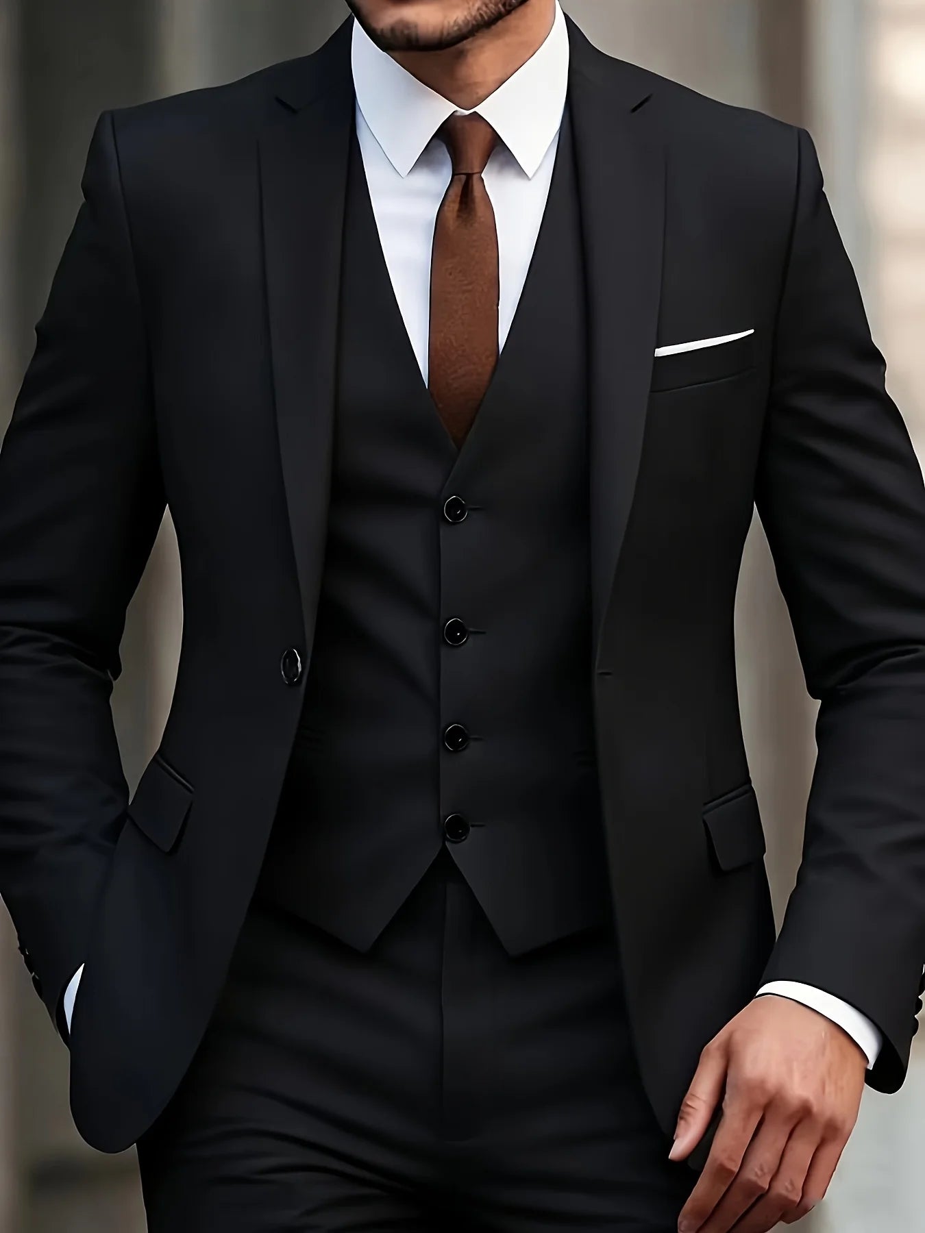 Men's 3-Piece Suit Set, Fashion Japanese & Korean Style Slim Fit Blazer with Vest & Pants, Casual Business Banquet Formal Wear