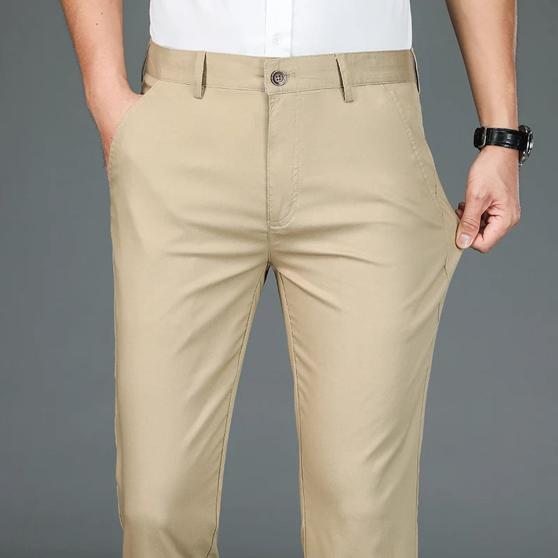 Men's Business Pants Classic Straight Elasticity Fashion Casual Pants Bamboo Fiber Thin Breathable Formal Office Trousers