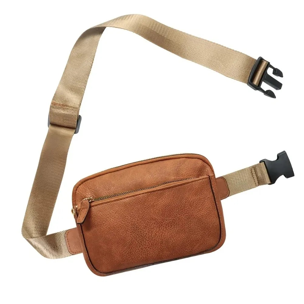 PU Leather Waist Bag for Women & Men, Adjustable Strap Crossbody Chest Bag, Fashion Fanny Pack, Lightweight Waterproof Belt B