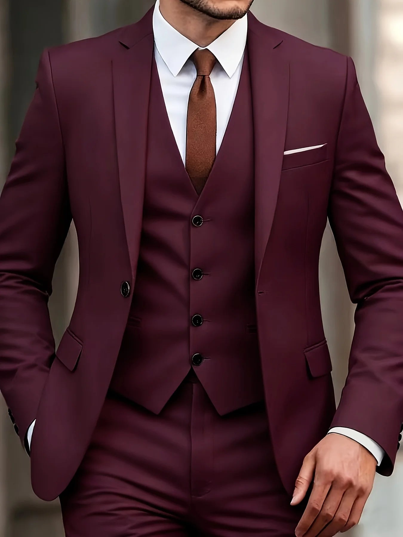 Men's 3-Piece Suit Set, Fashion Japanese & Korean Style Slim Fit Blazer with Vest & Pants, Casual Business Banquet Formal Wear
