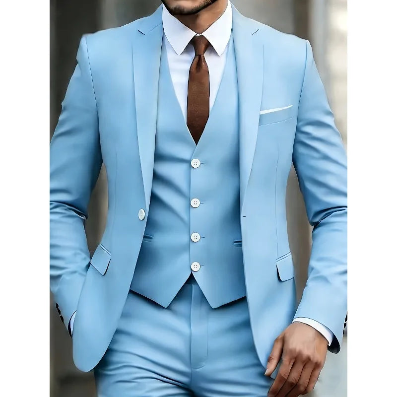 Men's 3-Piece Suit Set, Fashion Japanese & Korean Style Slim Fit Blazer with Vest & Pants, Casual Business Banquet Formal Wear