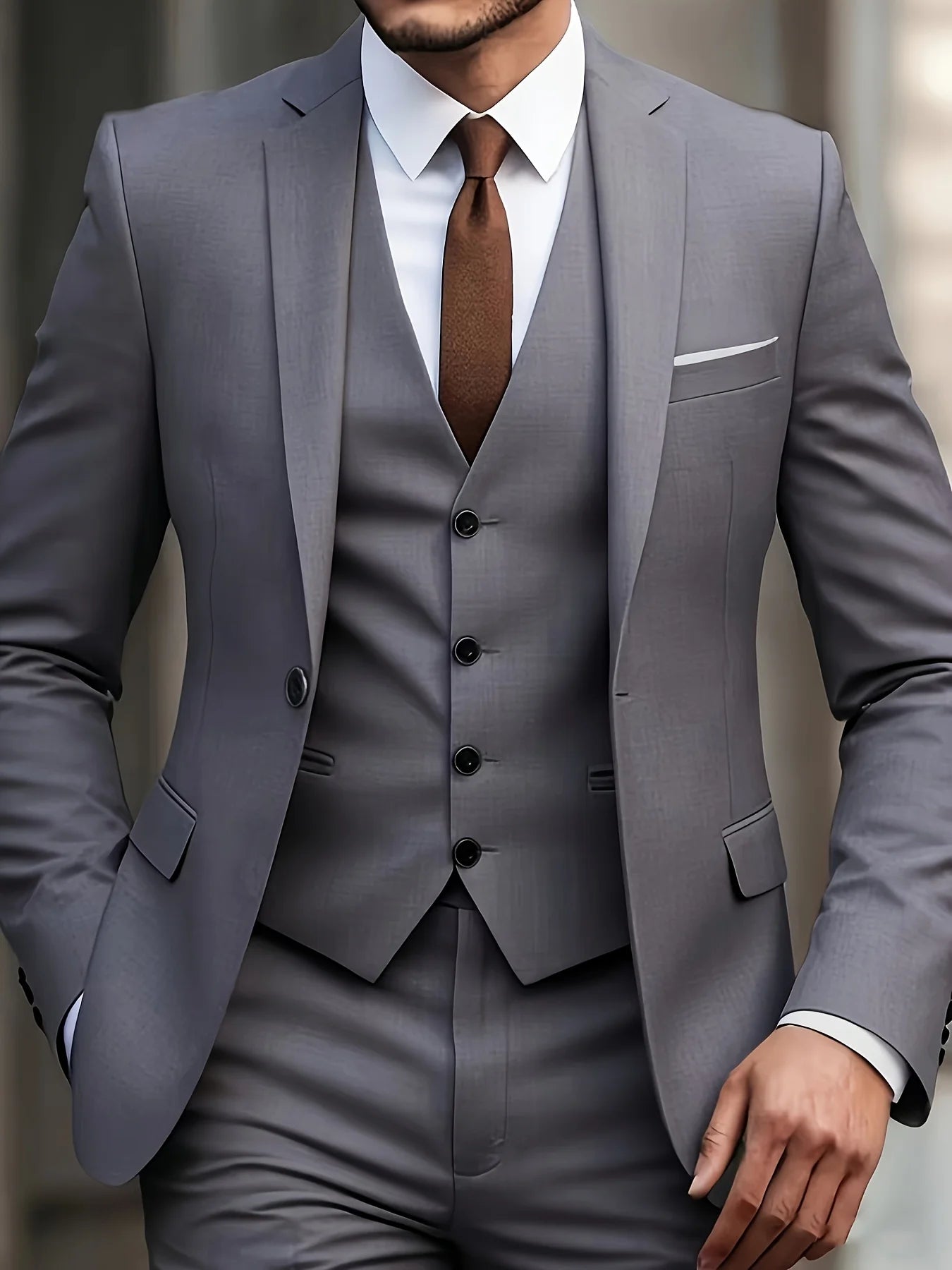 Men's 3-Piece Suit Set, Fashion Japanese & Korean Style Slim Fit Blazer with Vest & Pants, Casual Business Banquet Formal Wear