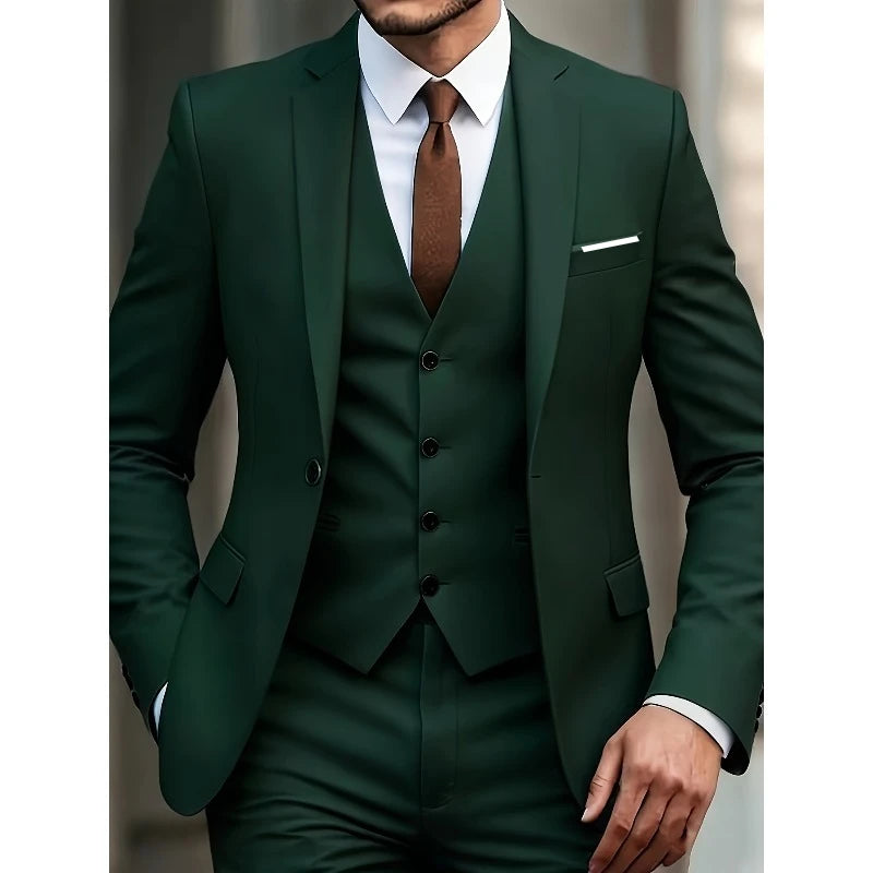 Men's 3-Piece Suit Set, Fashion Japanese & Korean Style Slim Fit Blazer with Vest & Pants, Casual Business Banquet Formal Wear