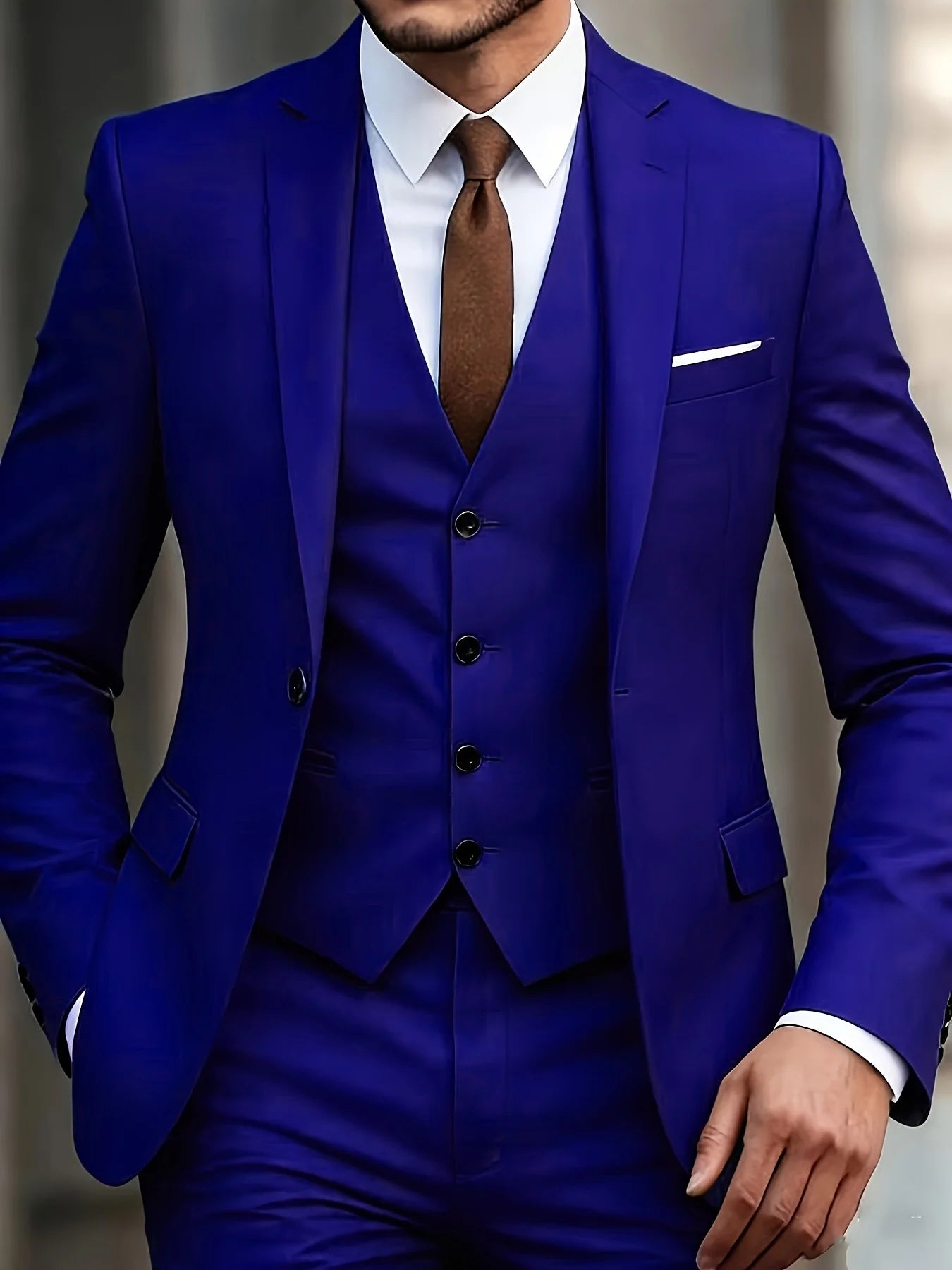Men's 3-Piece Suit Set, Fashion Japanese & Korean Style Slim Fit Blazer with Vest & Pants, Casual Business Banquet Formal Wear