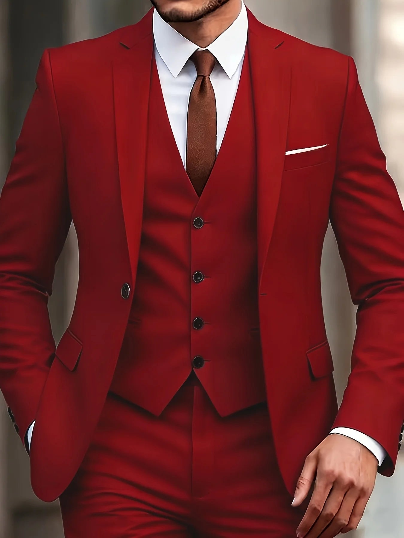 Men's 3-Piece Suit Set, Fashion Japanese & Korean Style Slim Fit Blazer with Vest & Pants, Casual Business Banquet Formal Wear
