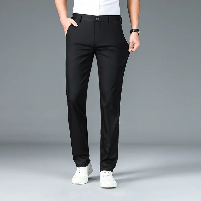 Men's Business Pants Classic Straight Elasticity Fashion Casual Pants Bamboo Fiber Thin Breathable Formal Office Trousers