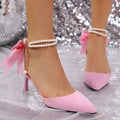 2026 New Wedding Heels Women Luxury Brand Design String Bead Pearls High Heels Ladies Sexy Elegant Pointed Toe White Black Pumps