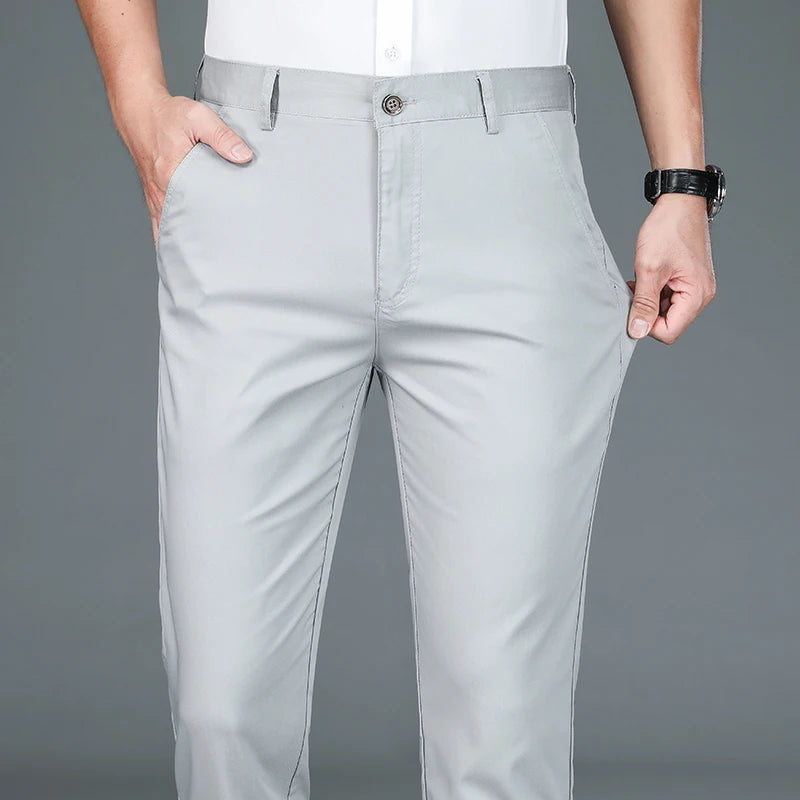 Men's Business Pants Classic Straight Elasticity Fashion Casual Pants Bamboo Fiber Thin Breathable Formal Office Trousers