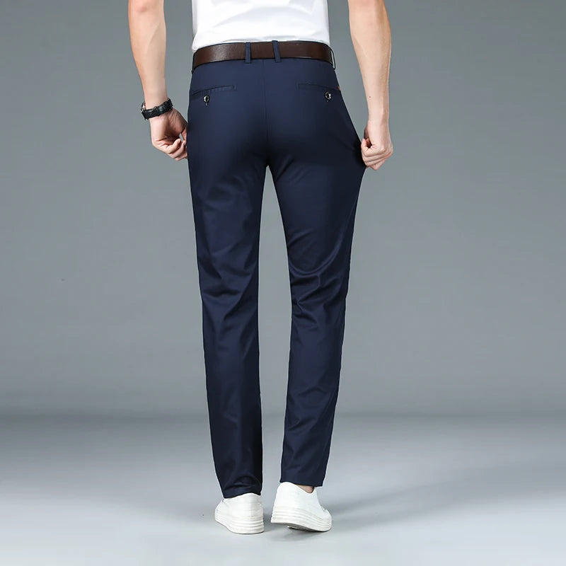 Men's Business Pants Classic Straight Elasticity Fashion Casual Pants Bamboo Fiber Thin Breathable Formal Office Trousers