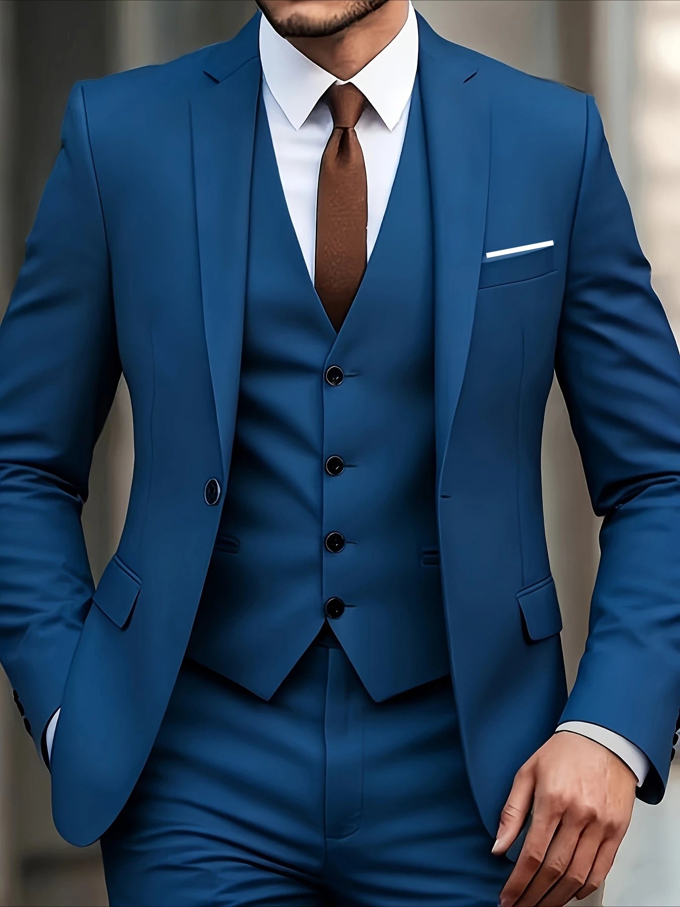 Men's 3-Piece Suit Set, Fashion Japanese & Korean Style Slim Fit Blazer with Vest & Pants, Casual Business Banquet Formal Wear