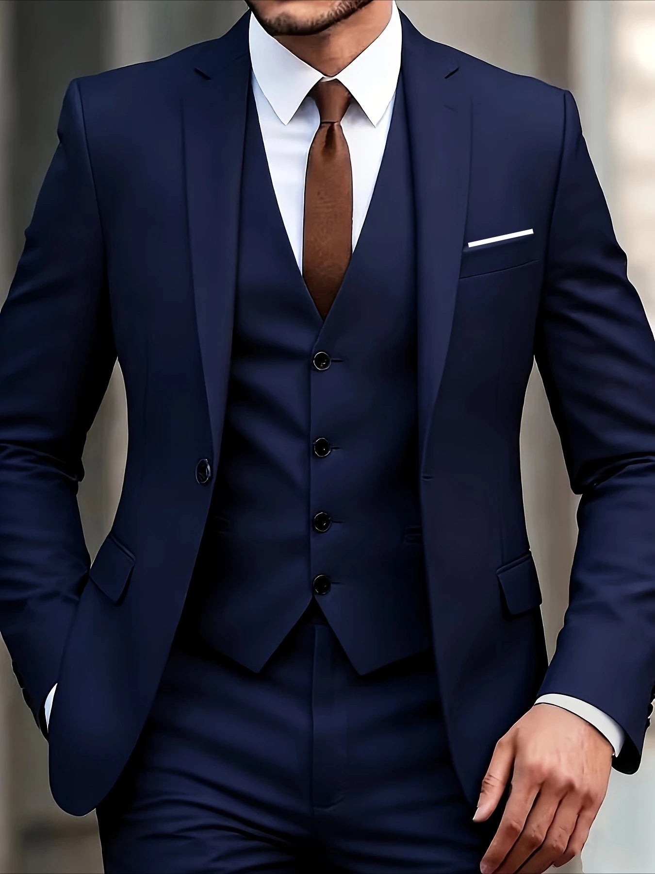 Men's 3-Piece Suit Set, Fashion Japanese & Korean Style Slim Fit Blazer with Vest & Pants, Casual Business Banquet Formal Wear