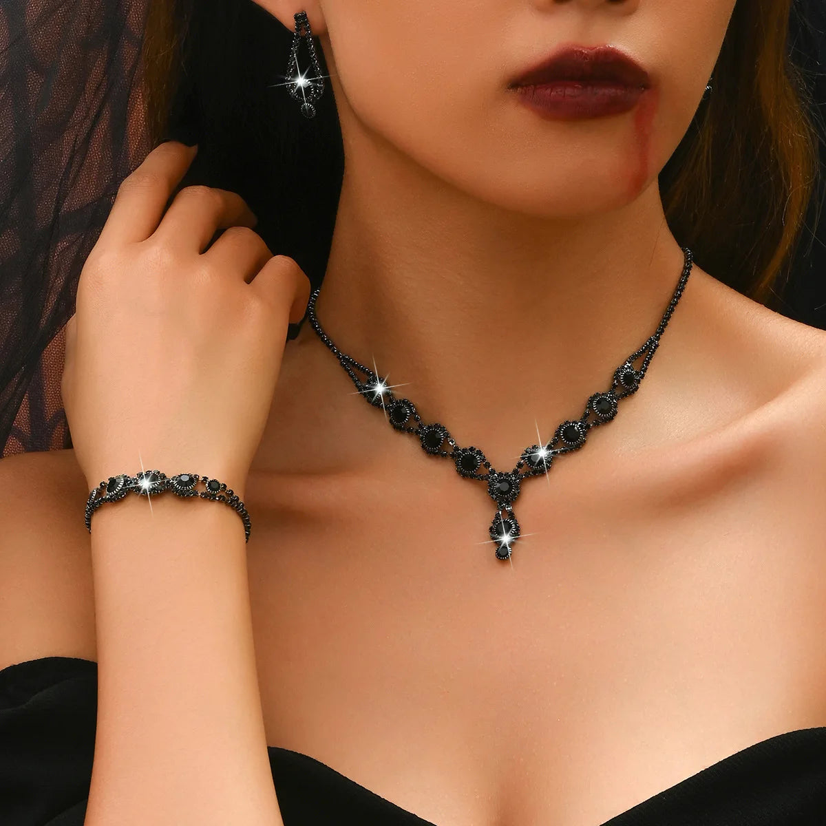 4PCS Fashion Elegant Crystal Jewelry Sets for Women Rhinestones Necklace Ring Earrings Bridal Wedding Party Jewelry Sets